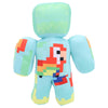 A soft, light green plush toy shaped like a parrot with orange and yellow accents.