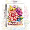 A colouring book featuring a detailed illustration of a bunch of colorful, vibrant flowers.