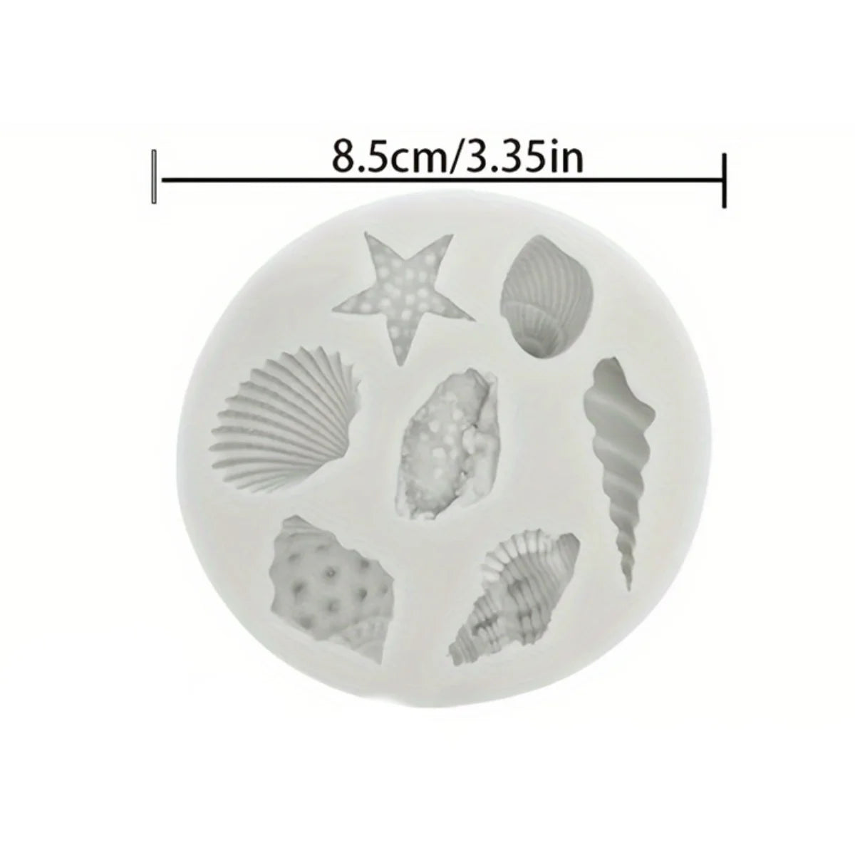 A silicone baking mold set featuring various sea creature shapes including a starfish, seashell, and other marine forms.