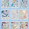 A collection of colorful 3D cartoon scene stickers featuring various animals, objects, and nature elements for scrapbooking.