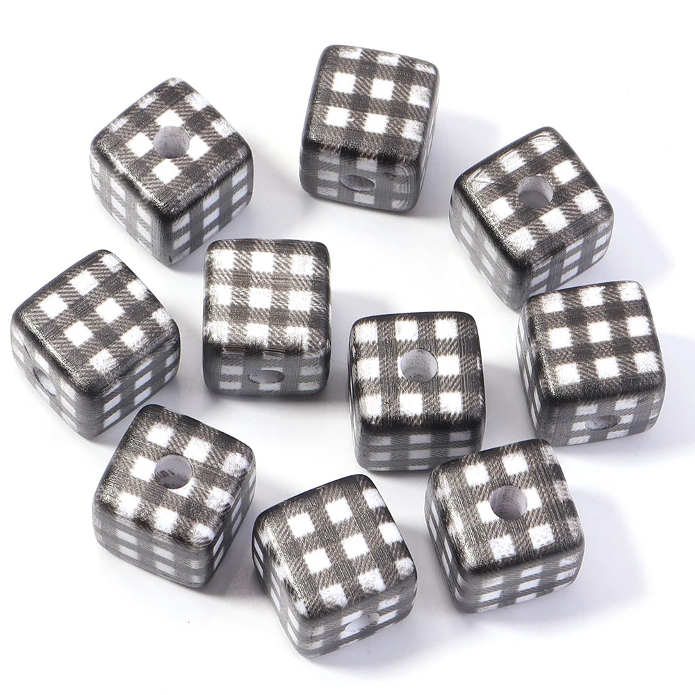 Classic Plaid Acrylic Cube Beads for Jewelry Making
