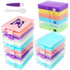 A set of clear acrylic diamond painting storage organizers and colored plastic boxes with trays.