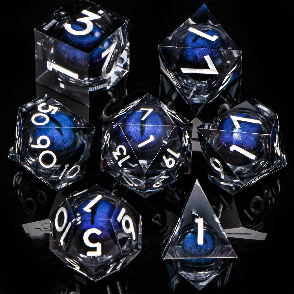 Dragon Eye Resin Dice Set with Liquid Core - 7 Polyhedral Dice for RPG Gaming