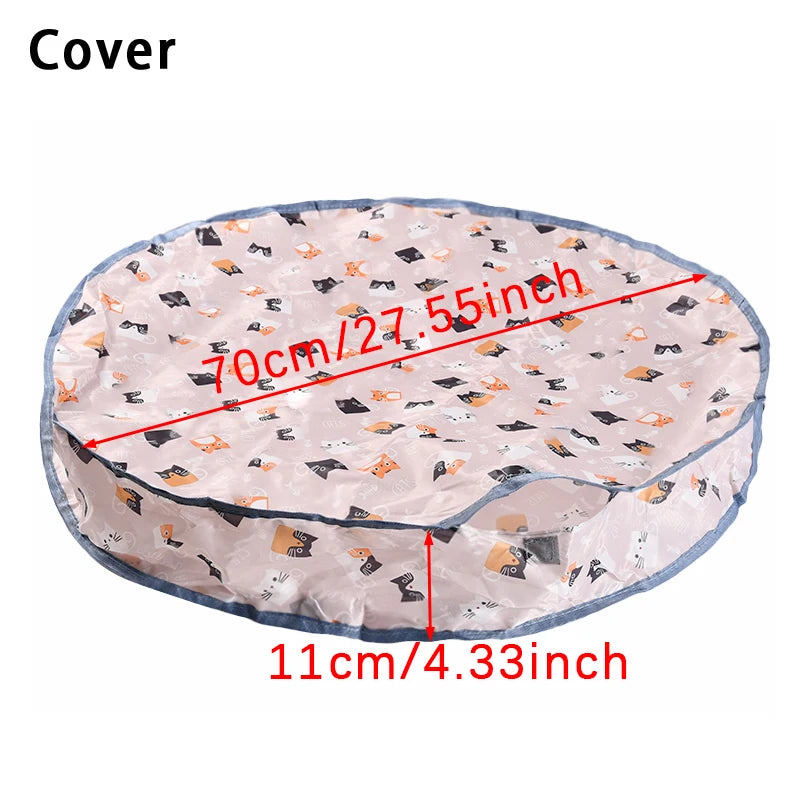 Pink fabric cover for a motion-activated hide and seek cat toy with a rolling ball