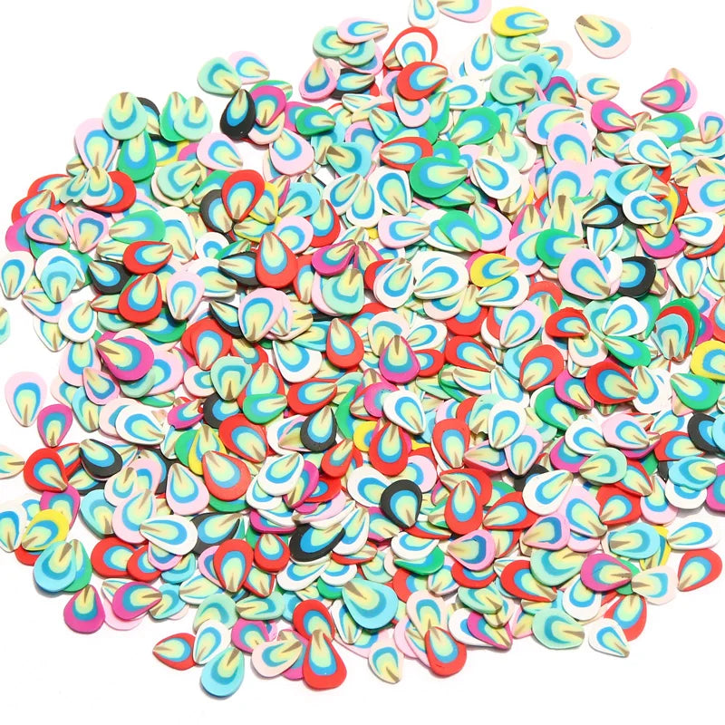 Assortment of colorful soft polymer clay slices for nail art and DIY crafts