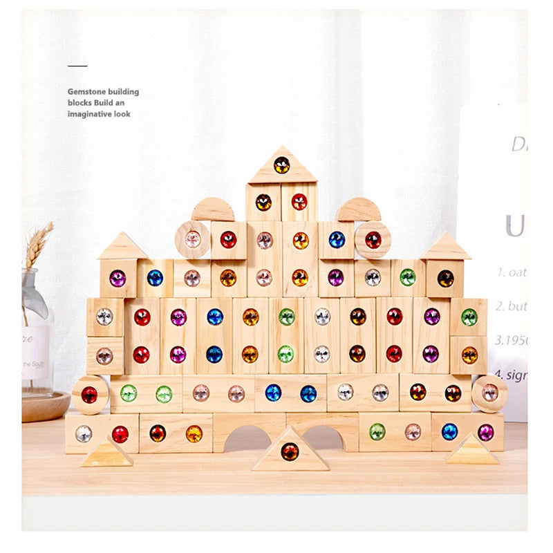 Rainbow Wooden Stacking Blocks with Acrylic Gems