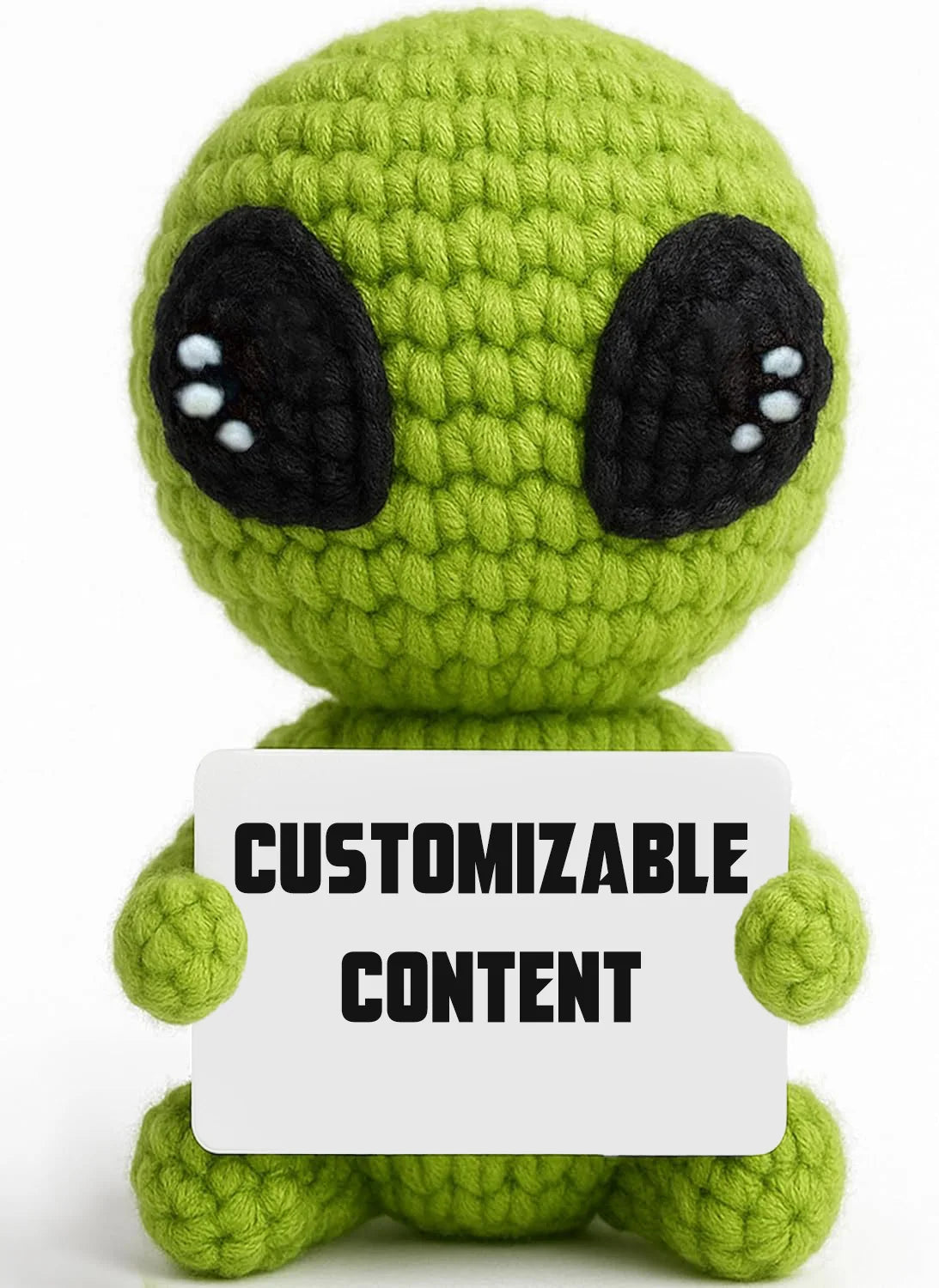 Handmade crochet positive alien pocket hug gift in lime green color