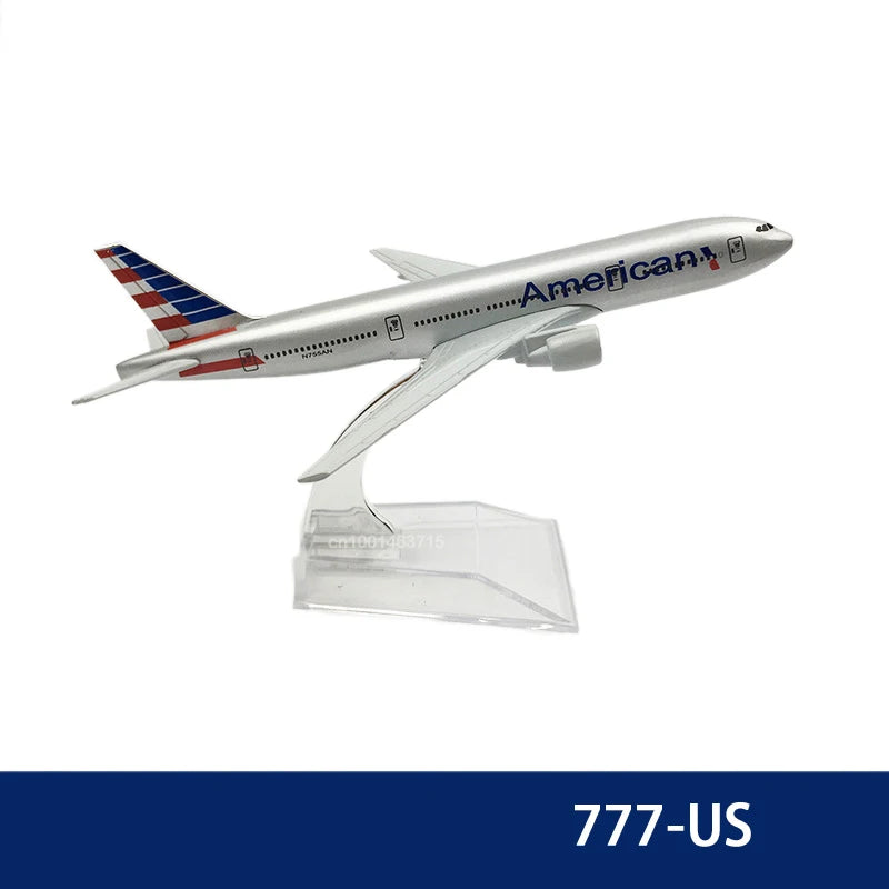 A diecast model of an American Airlines Boeing airplane in silver and red livery.