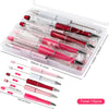 A clear plastic kit containing ten DIY beaded ballpoint pens in various colors and sizes.
