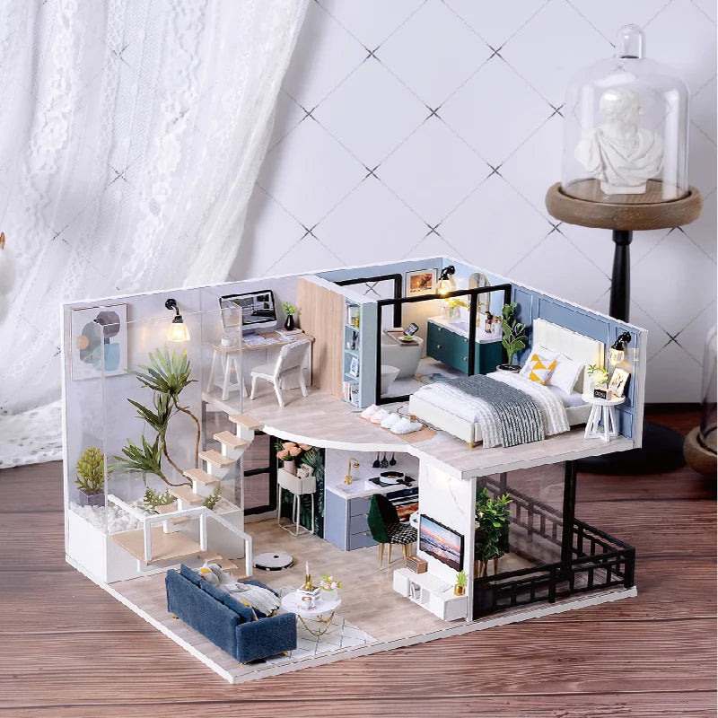 DIY Wooden Dollhouse Kit with Miniature Furniture – 3D Puzzle Craft Set