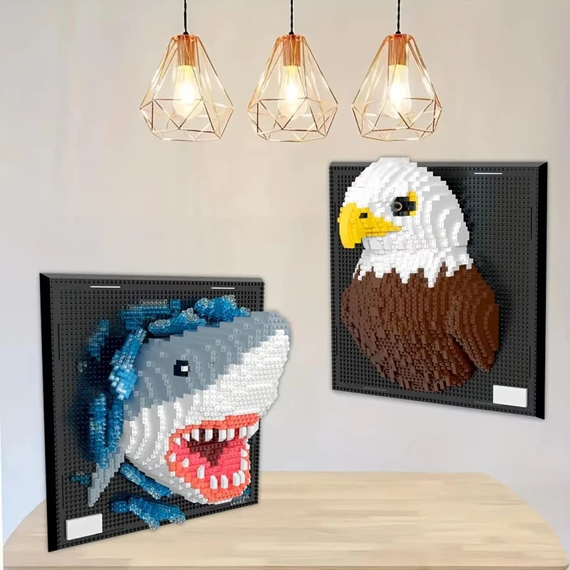3D Mosaic Art Building Block Set — Shark, Eagle & Parrot Designs