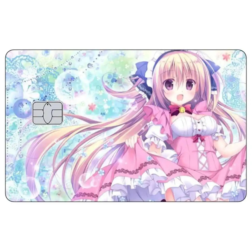 Anime girl illustration with long pink hair and a pink dress against a light, sparkling background.