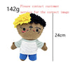 A plush doll representing Eminem, XXXTentacion, and Frank Ocean with black hair and yellow hair.