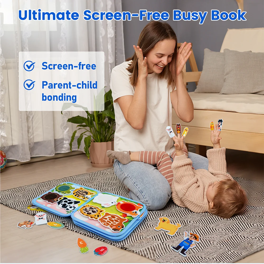 Felt Busy Book for Toddlers – Montessori Sensory Learning & Life Skills Activity Board