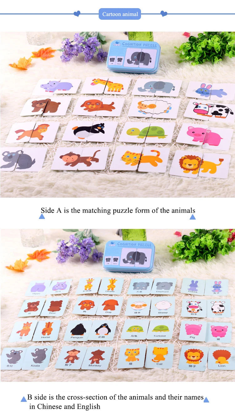 Montessori Wooden Animal Puzzle Set with Storage Box