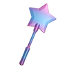 A 3D printed magic wand with a star-shaped head and a translucent purple glow.