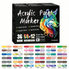 A box of 36 Dual-Tip Acrylic Paint Markers featuring a wolf design and various bright colors