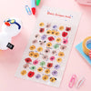 A sheet of daily sticker stay featuring various 3D smile face crystal stickers for crafting and decorating