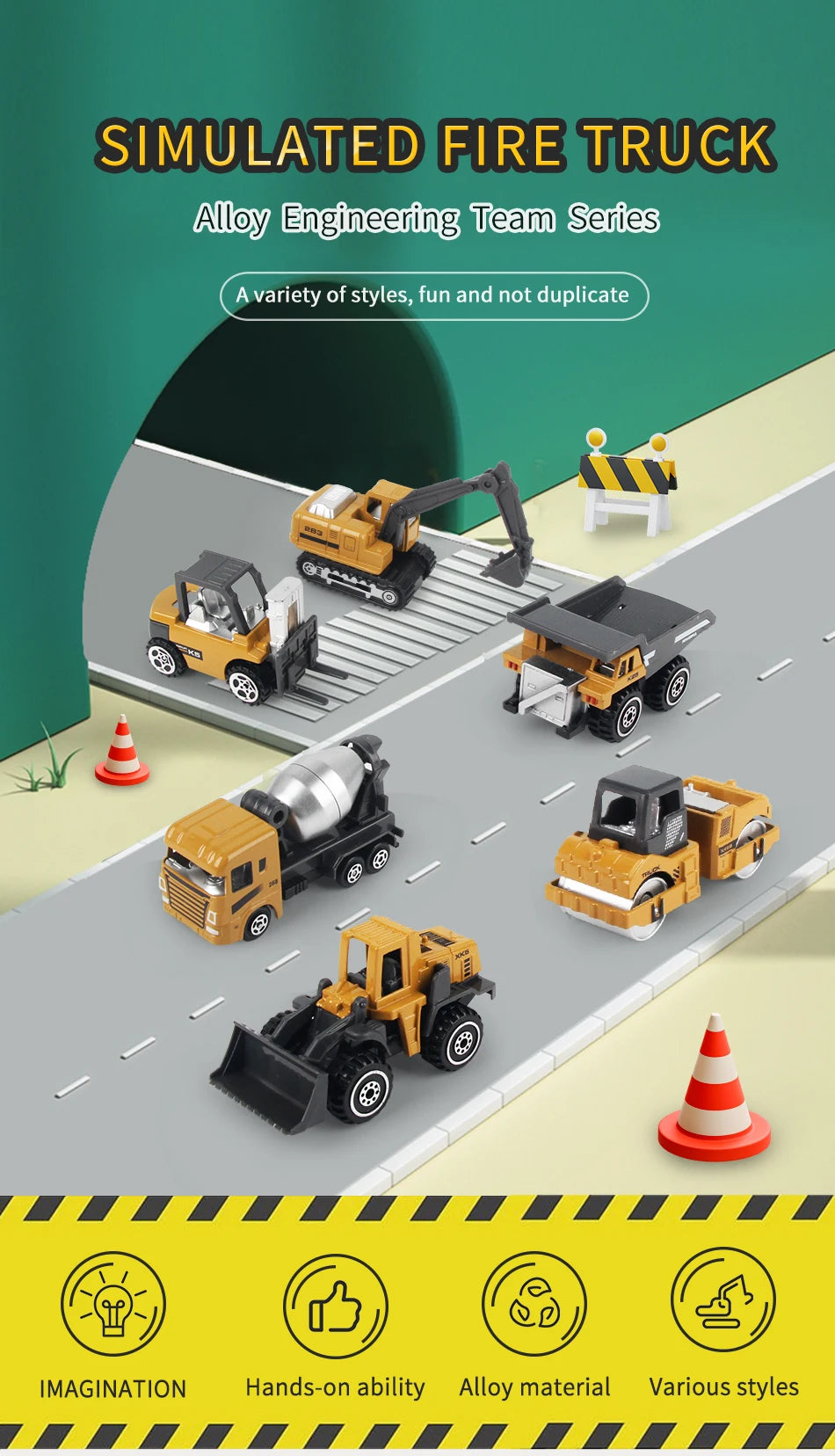 Die-Cast Metal Construction Truck Set - 6 Classic Vehicles
