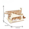 A wooden spiral marble run DIY puzzle kit showing a track and marble run components.