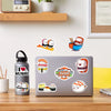 A set of kawaii sushi decal stickers featuring cute cartoon sushi characters on a laptop and water bottle.