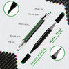 A set of dual-head permanent art markers with various tips and sealing grips shown in detail.