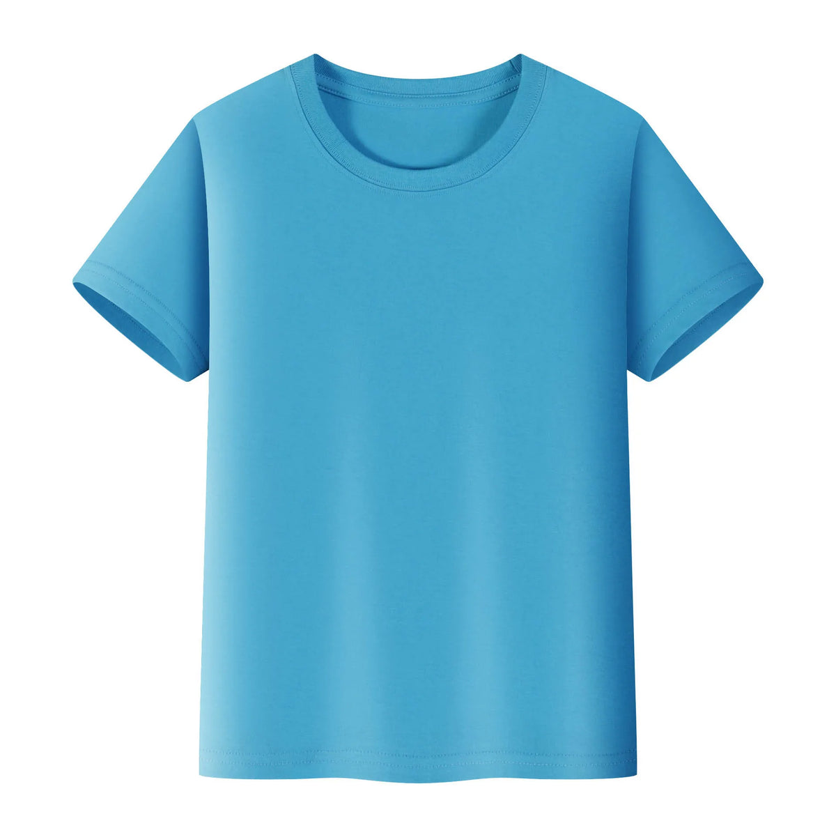 A light blue short-sleeved t-shirt for kids, made of soft cotton.