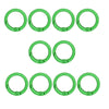 A set of ten bright green alloy snap hook keychain clips arranged in two rows.