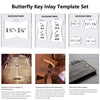 A set of butterfly inlay templates and marking rulers for woodworking projects