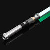 An RGB metal lightsaber with a green blade and silver body is shown against a black background.