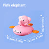 A pink elephant bath toy shaped like a frog water wheel for toddlers.