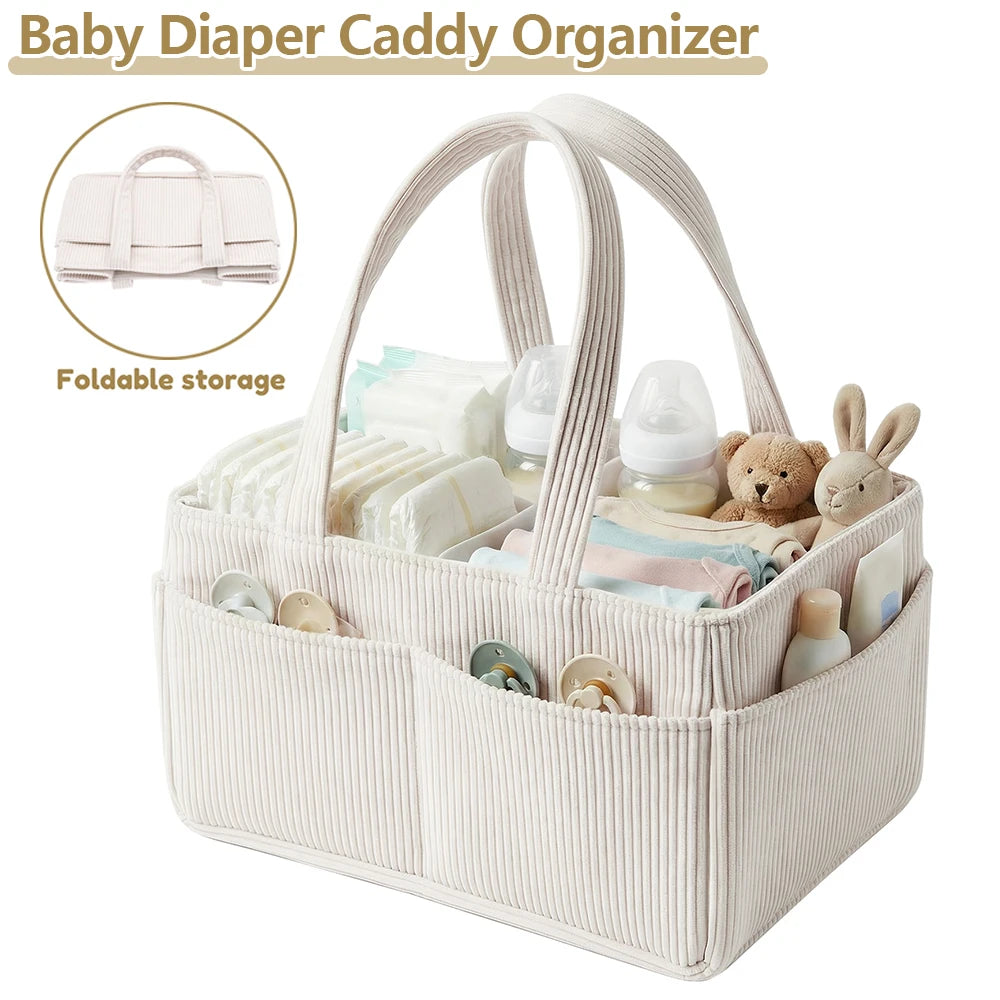 Corduroy Baby Diaper Caddy Organizer with Dividers