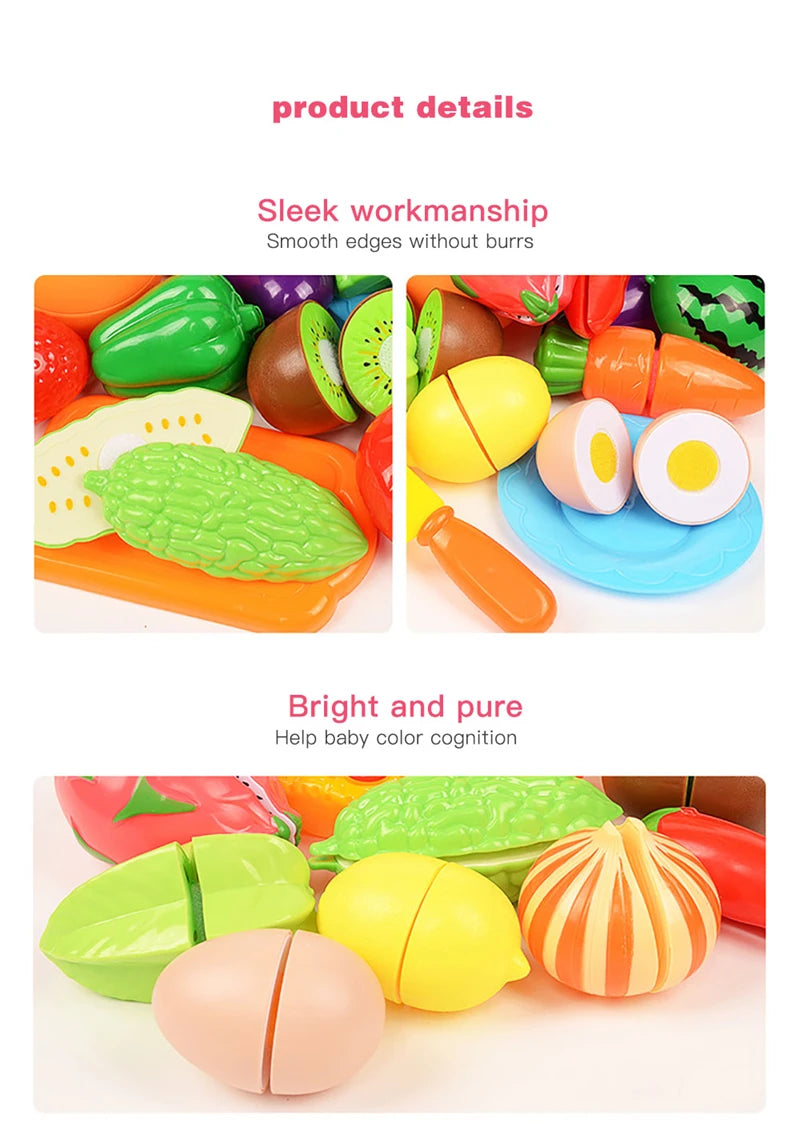A set of colorful plastic fruits and vegetables for baby color cognition play