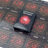 A collection of black oracle cards featuring messages like Love, Expectation, Confession, Silence, and Doubt.