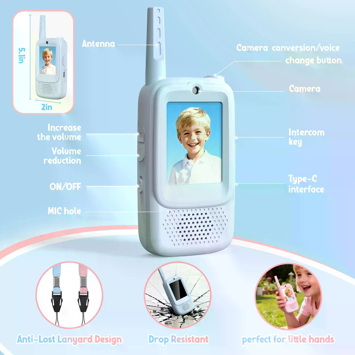 Kids Video Walkie Talkies with HD Camera – 2 Pack Rechargeable Intercom Toys