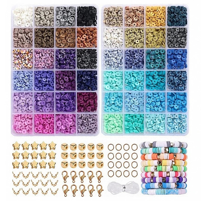 A variety of colorful flat round polymer clay beads in various shades and colors for DIY jewelry making