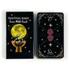 A set of two black oracle cards featuring gold and pink illustrations for divination.