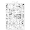 A sheet of temporary tattoos featuring various designs including butterflies, flowers, and abstract patterns.