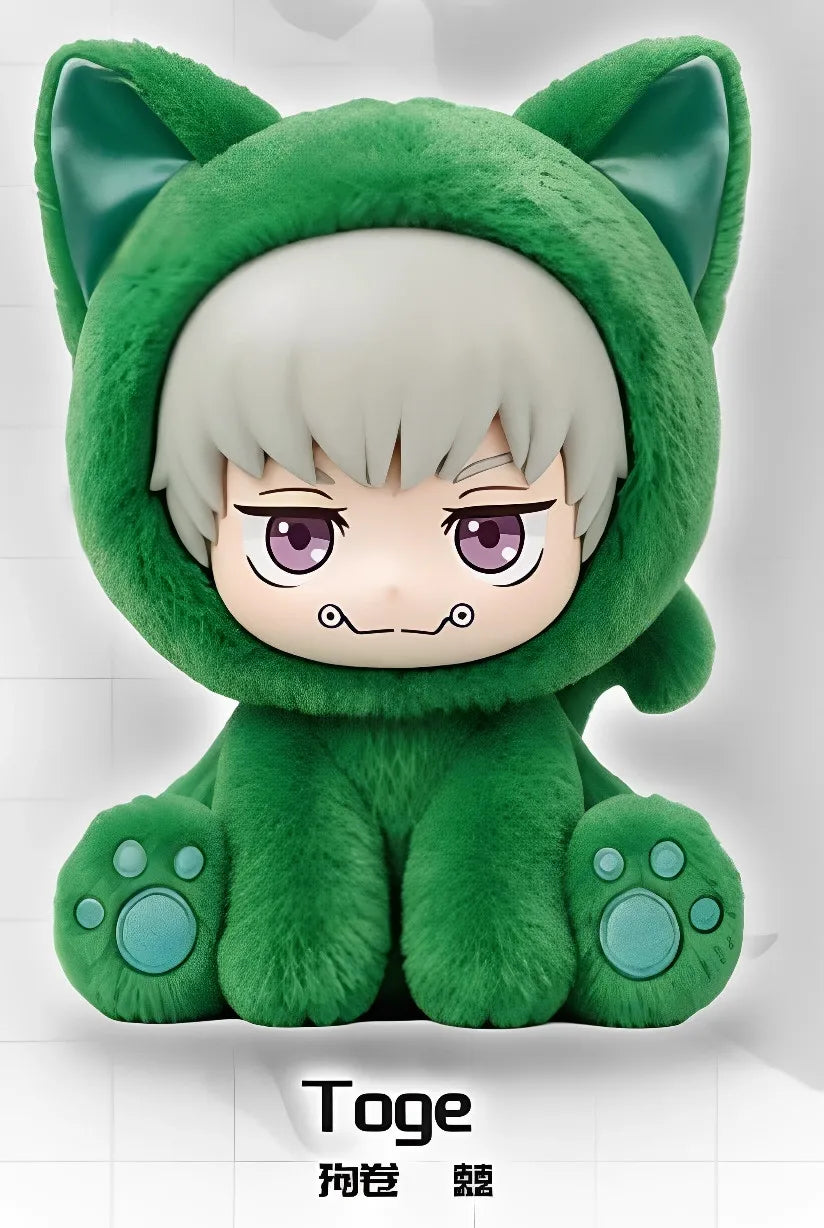 A plush pendant of Toge Inumaki from Jujutsu Kaisen, featuring green fur and white hair.