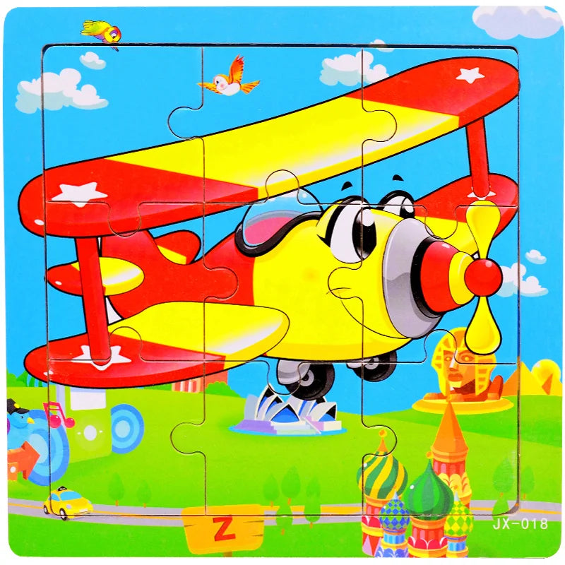 Wooden 3D Puzzle Set for Toddlers – Animal & Vehicle Jigsaw Games