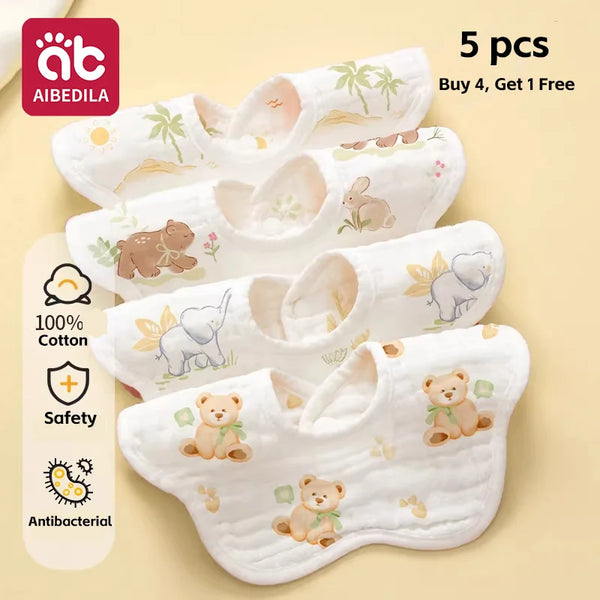 5-Pack Soft Cotton Muslin Bandana Bibs for Teething Babies