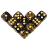A set of ten 16mm acrylic D6 dice in a multi-color marbled brown and black design.