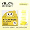 Yellow sticky note box containing 80 sheets of yellow sticky notes with a pull-through dispenser.