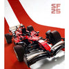 A red Formula SF-25 racing car model kit is displayed on a white surface against a red background.