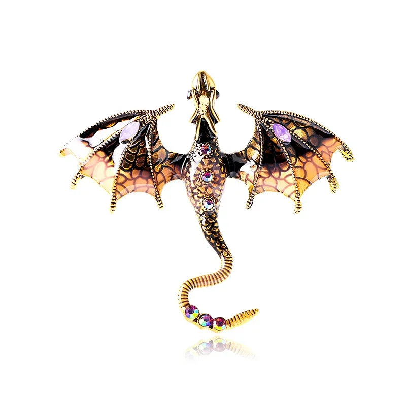 Enamel Dragon Brooch with Rhinestone Accents