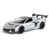 A silver 1:32 scale diecast supercar model with pull-back action and opening doors.