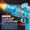 Blue LED glow water gun styled as a futuristic weapon with various features displayed.