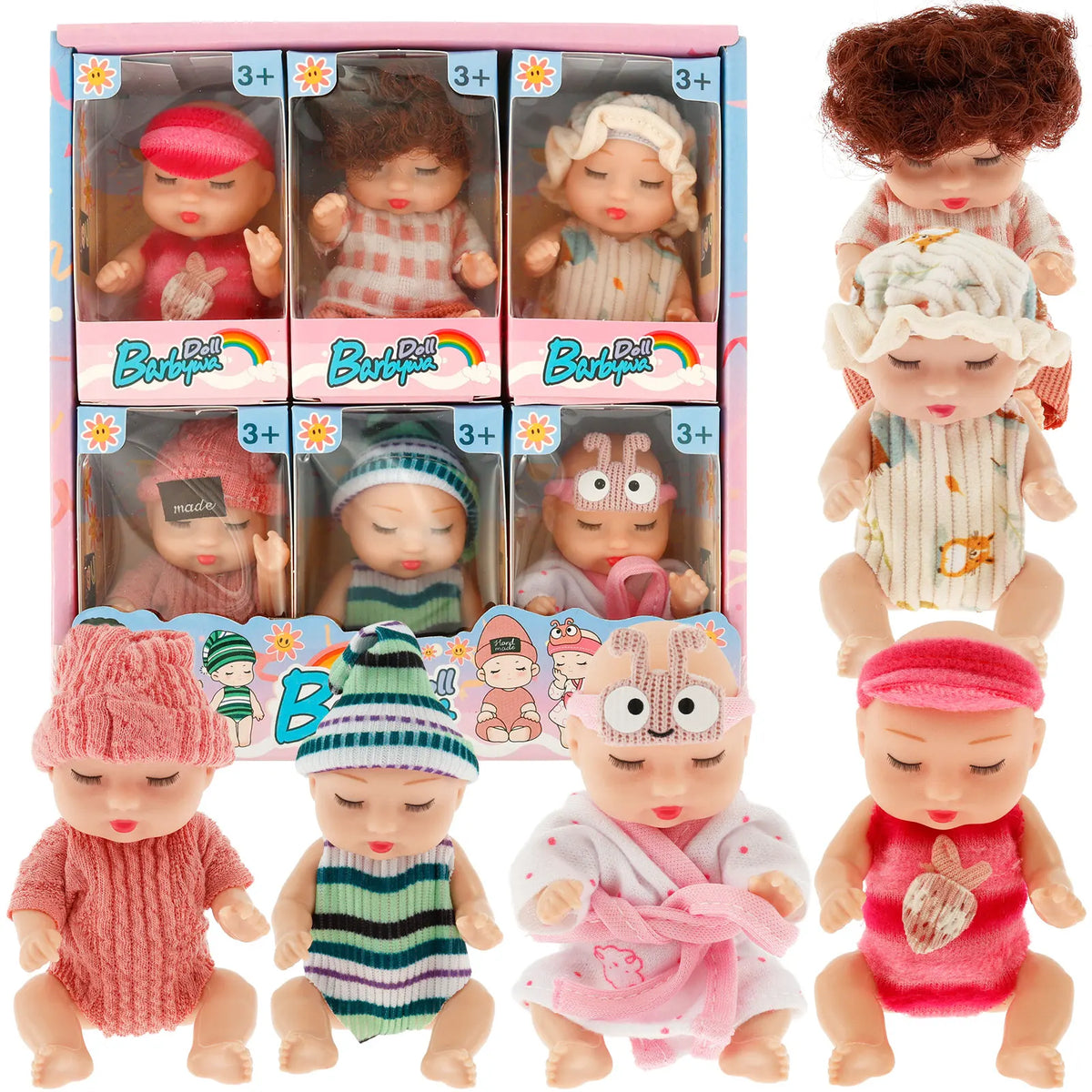 Realistic Sleeping Baby Doll Set – 6-Piece Mini Reborn Doll Collection for Kids
