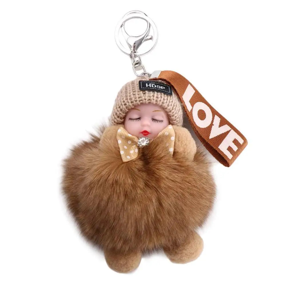 Kawaii Plush Keychain with Sleeping Baby Design
