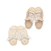 Pair of light wood lacing shoes designed as a fine motor skills toy